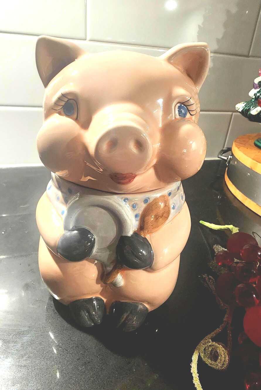 Vintage Pink Pig Cookie Jar | Ceramic Kitchen Canister, Farmhouse Decor